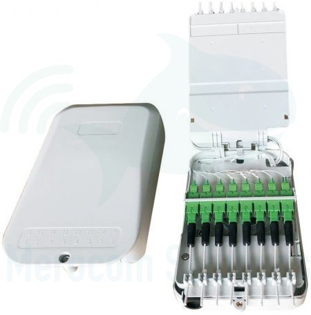 Kit Caja de interior (CDP) | 2+16 puertos – 16 fusiones_ IP55 FAT-16T + Adaptador con soporte (hembra – hembra) SC/APC_Tapón Negro