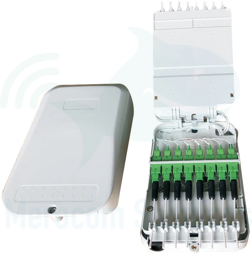Kit Caja de interior (CDP) | 2+16 puertos - 16 fusiones_ IP55 FAT-16T + Adaptador con soporte (hembra - hembra) SC/APC_Tapón Negro