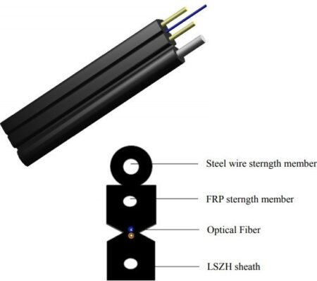 Acometida exterior 1 fibra G657A2 aérea con refuerzo acero con conector SC/APC 100m-plano | Negro