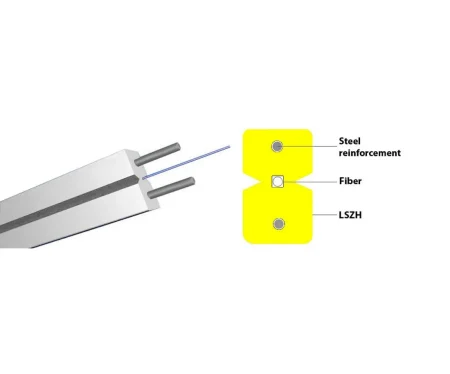 Acometida interior 1 fibra G657A2 con refuerzo de acero con conector SC/UPC 60m – plano | Blanco