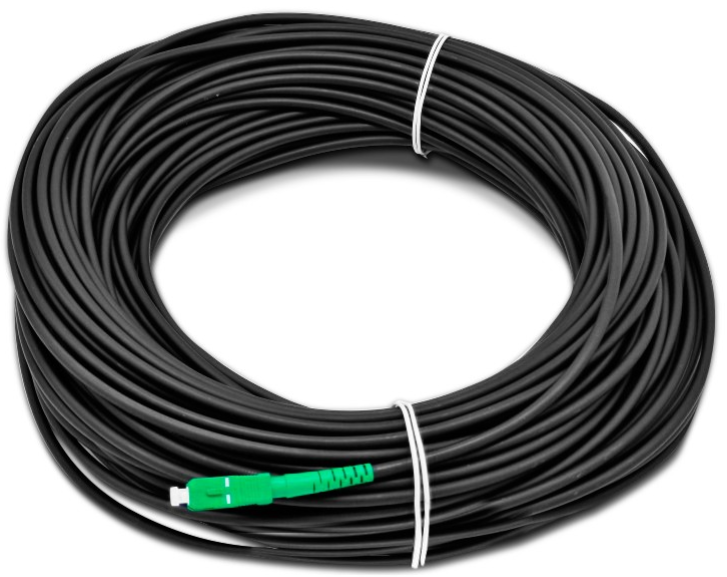 Acometida exterior 1 fibra G657A2 doble armada (malla metálica + espiral metálica) con DuPont™ Kevlar® con conector SC/APC 60m - ø 3mm | Negro